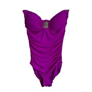 Carmen Marc Valvo Hot Pink Bandeau Gold‎ Medallion One Piece Swimsuit Women’s 8